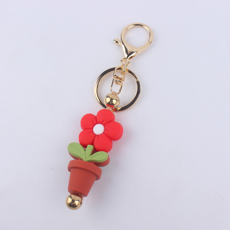 Wholesale Cartoon Daisy Flower Silicone Bead Keychain